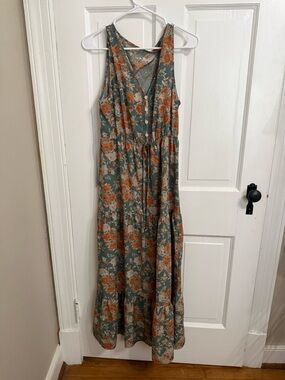 SHEIN Green Maxi Dress with Rust Floral Print